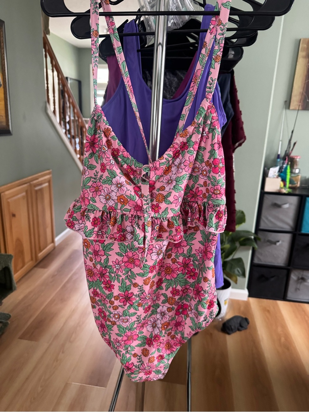 Floral Pink Ruffle Cider 1XL 1 Piece Swimsuit